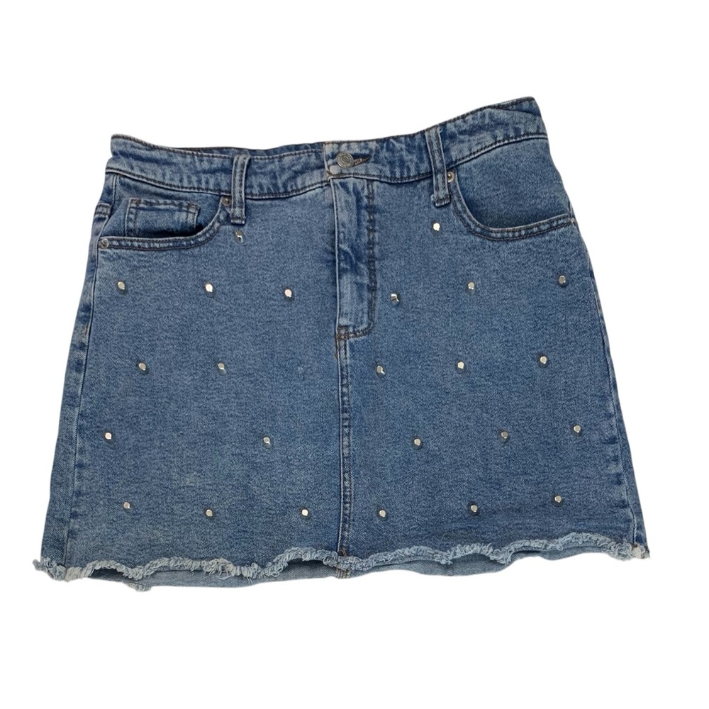 WILD FABLE Studded Raw Hem Denim Mini Skirt